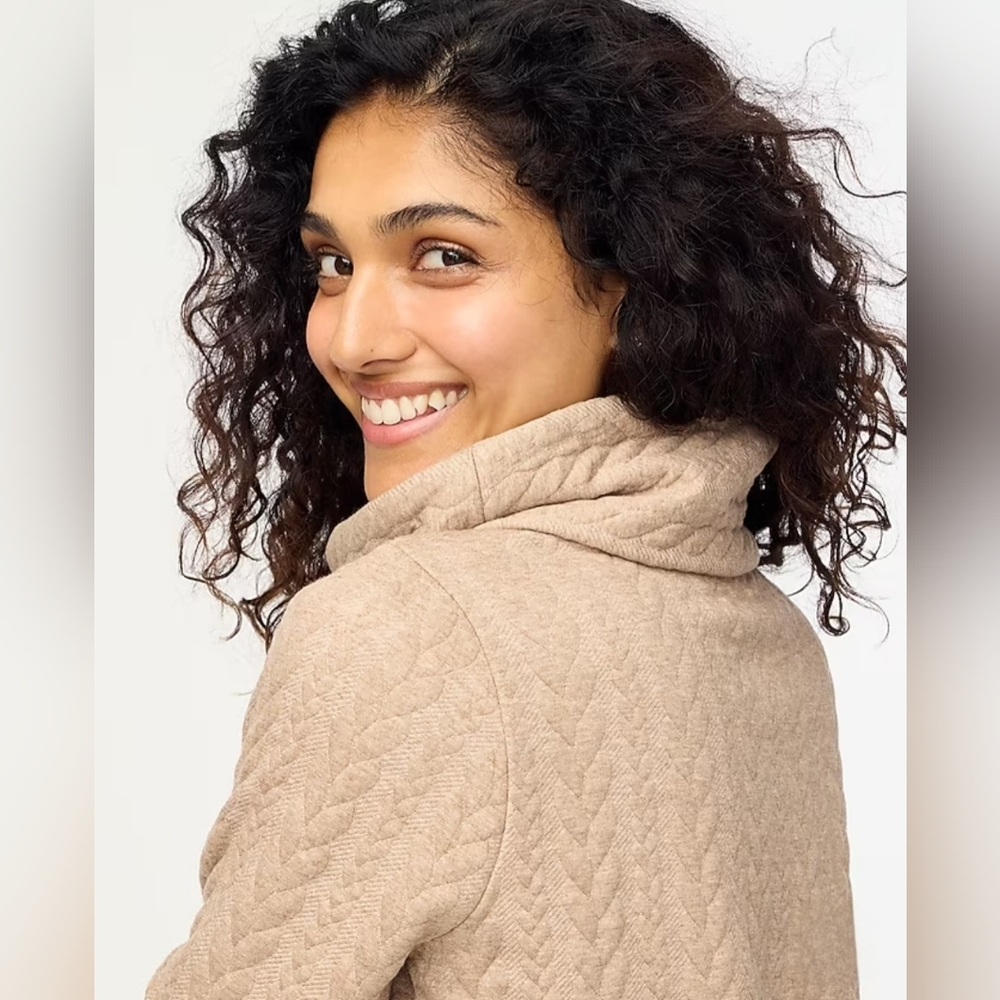 J. Crew "Cable-Knit Cowlneck Top" Cream Turtleneck Sweater | Women's Size XS - Picture 5 of 13